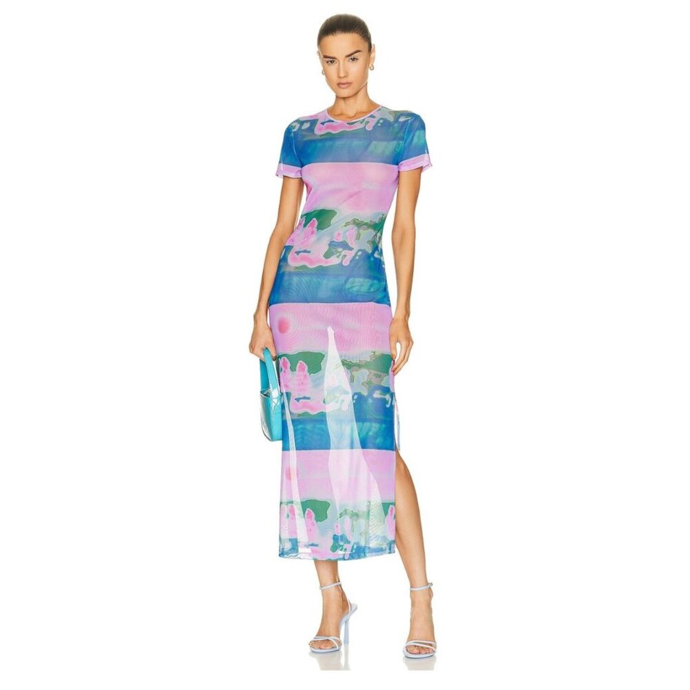 Miaou Mesh Midi Dress Sheer Thermal Pastel Print Size S